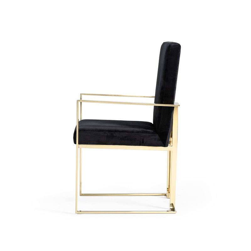 Pemberly Row Velvet Dining Chair with Stainless Steel Frame in Black and Gold