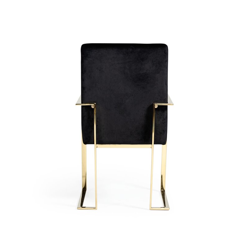 Pemberly Row Velvet Dining Chair with Stainless Steel Frame in Black and Gold
