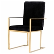 Pemberly Row Velvet Dining Chair with Stainless Steel Frame in Black and Gold