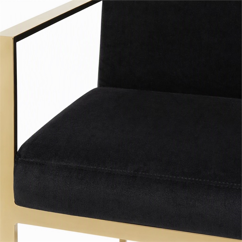 Pemberly Row Velvet Dining Chair with Stainless Steel Frame in Black and Gold