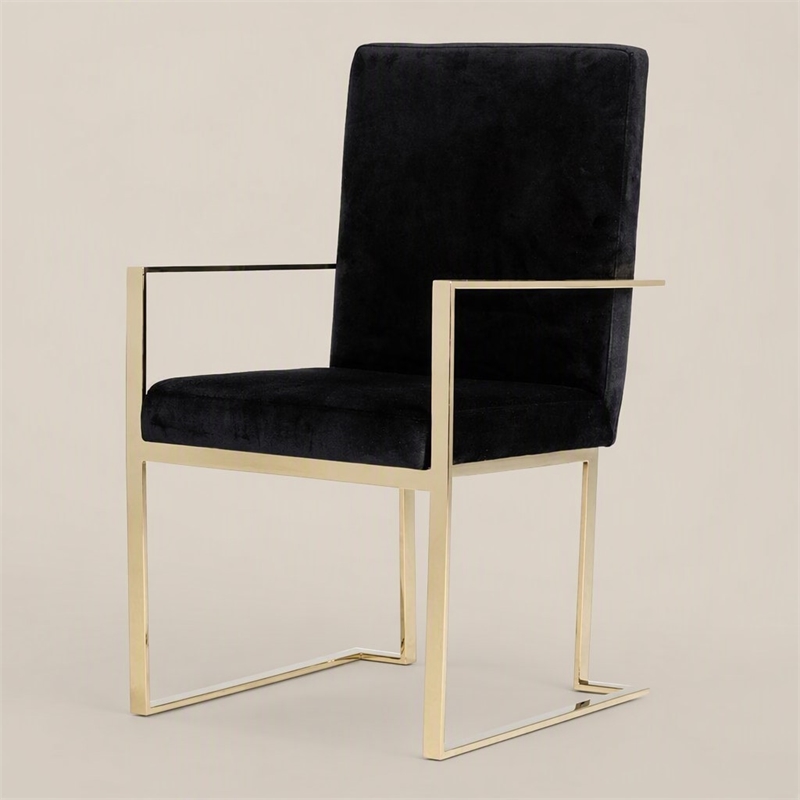 Pemberly Row Velvet Dining Chair with Stainless Steel Frame in Black and Gold