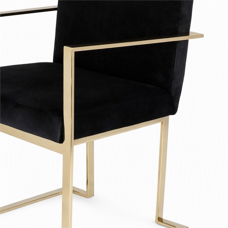 Pemberly Row Velvet Dining Chair with Stainless Steel Frame in Black and Gold