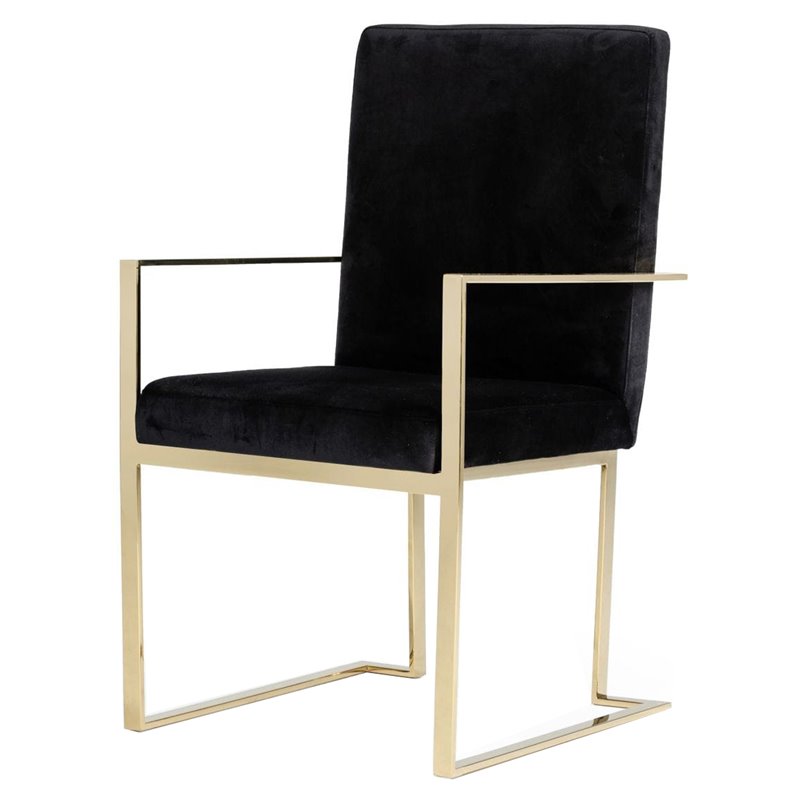 Pemberly Row Velvet Dining Chair with Stainless Steel Frame in Black and Gold