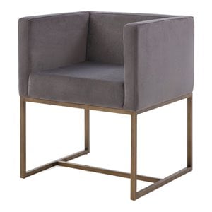 Pemberly Row Velvet Dining Chair with Antique Brass Legs in Dark Gray