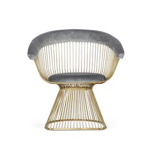 Pemberly Row Gray Velvet Dining Chair with Gold Stainless Steel Base