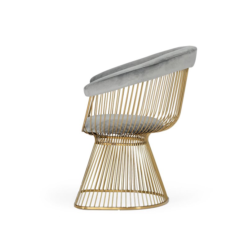 Pemberly Row Gray Velvet Dining Chair with Gold Stainless Steel Base