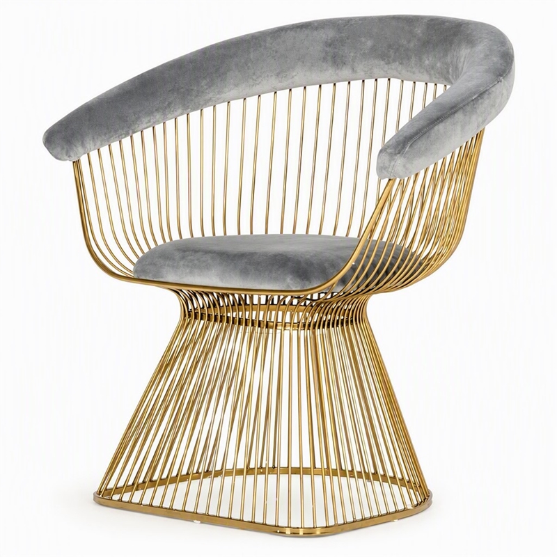 Pemberly Row Gray Velvet Dining Chair with Gold Stainless Steel Base