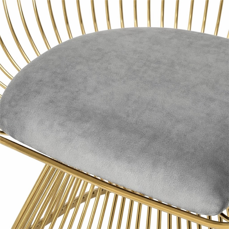Pemberly Row Gray Velvet Dining Chair with Gold Stainless Steel Base