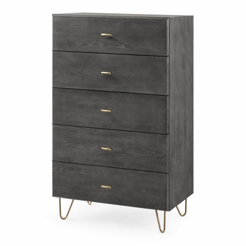 Pemberly Row Bryan Gray Wood and Metal Bedroom Chest with 5 Drawers
