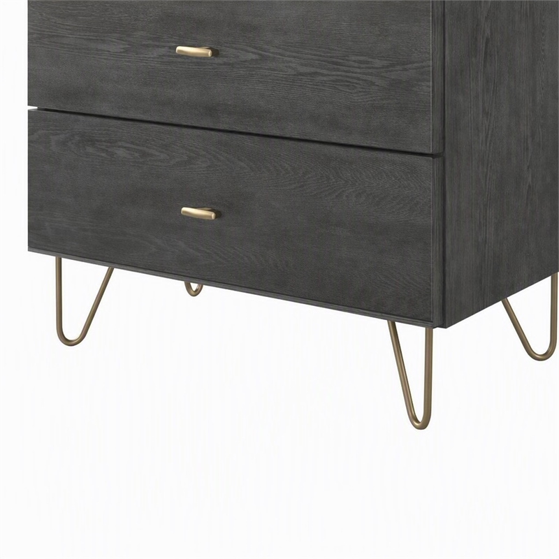 Pemberly Row Bryan Gray Wood and Metal Bedroom Chest with 5 Drawers