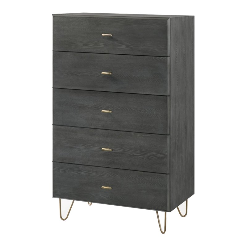 Pemberly Row Bryan Gray Wood and Metal Bedroom Chest with 5 Drawers