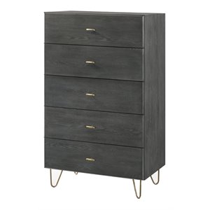 Pemberly Row Bryan Gray Wood and Metal Bedroom Chest with 5 Drawers