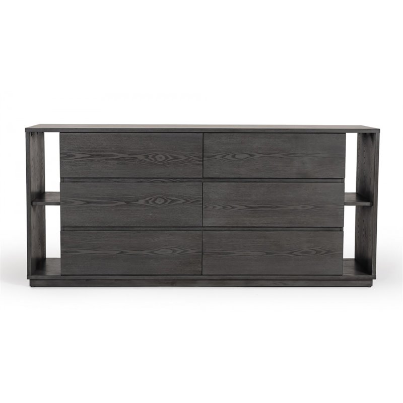 Pemberly Row Modern 6-Drawers Wooden Dresser with Bookshelf in Gray