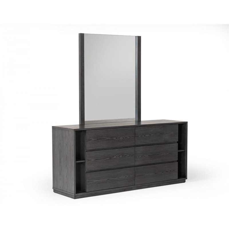Pemberly Row Modern 6-Drawers Wooden Dresser with Bookshelf in Gray