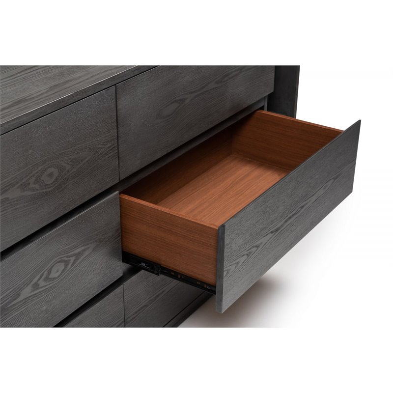 Pemberly Row Modern 6-Drawers Wooden Dresser with Bookshelf in Gray