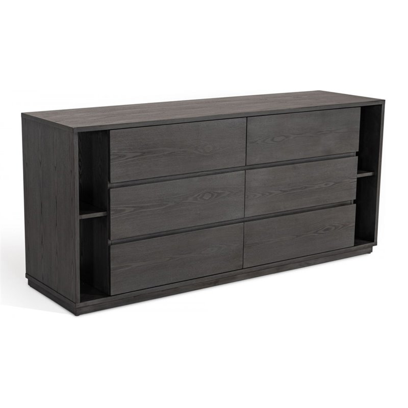 Pemberly Row Modern 6-Drawers Wooden Dresser with Bookshelf in Gray