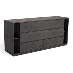 Pemberly Row Modern 6-Drawers Wooden Dresser with Bookshelf in Gray