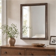 Pemberly Row Rectangular Glass and Brown Acacia Wood Mirror with Beveled Edges