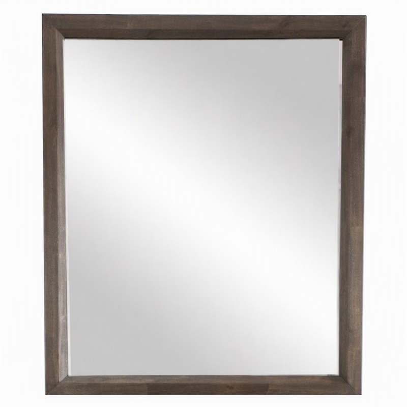 Pemberly Row Rectangular Glass and Brown Acacia Wood Mirror with Beveled Edges