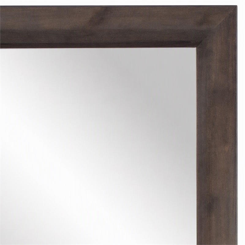 Pemberly Row Rectangular Glass and Brown Acacia Wood Mirror with Beveled Edges