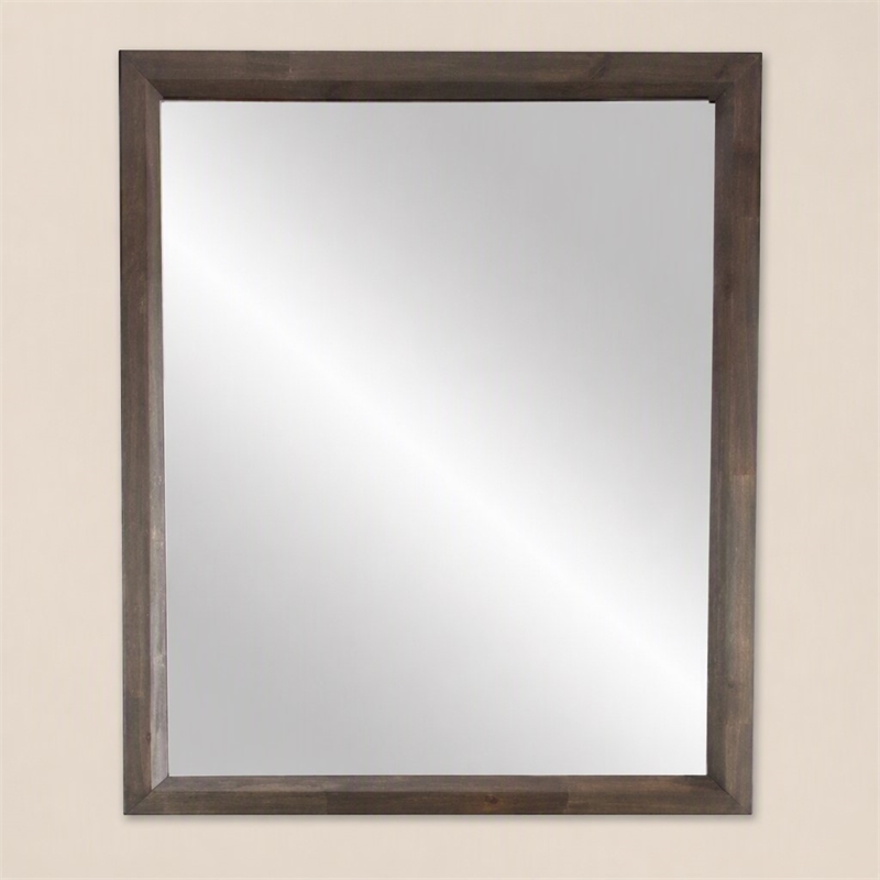 Pemberly Row Rectangular Glass and Brown Acacia Wood Mirror with Beveled Edges