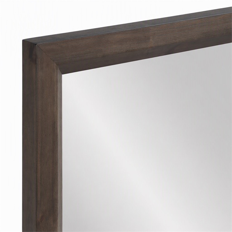 Pemberly Row Rectangular Glass and Brown Acacia Wood Mirror with Beveled Edges