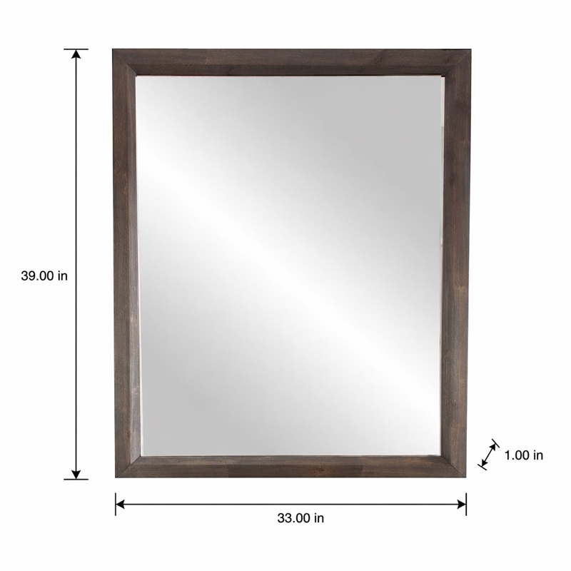 Pemberly Row Rectangular Glass and Brown Acacia Wood Mirror with Beveled Edges
