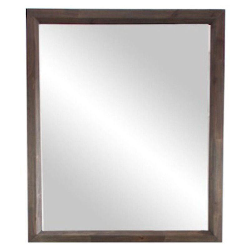 Pemberly Row Rectangular Glass and Brown Acacia Wood Mirror with Beveled Edges