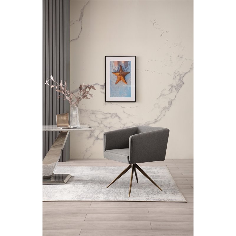 Pemberly Row Contemporary Fabric Dining Chair with Brass Base in Dark Gray