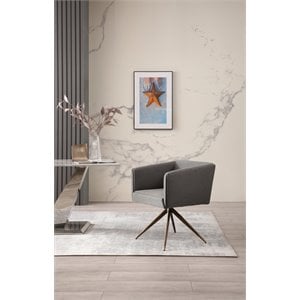 Pemberly Row Contemporary Fabric Dining Chair with Brass Base in Dark Gray