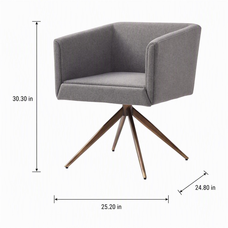 Pemberly Row Contemporary Fabric Dining Chair with Brass Base in Dark Gray