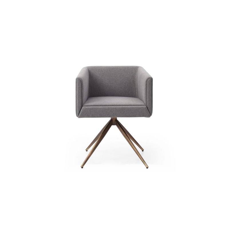 Pemberly Row Contemporary Fabric Dining Chair with Brass Base in Dark Gray