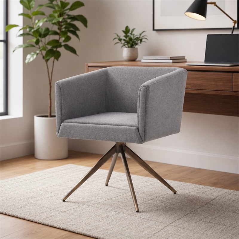 Pemberly Row Contemporary Fabric Dining Chair with Brass Base in Dark Gray