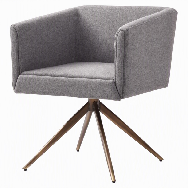 Pemberly Row Contemporary Fabric Dining Chair with Brass Base in Dark Gray