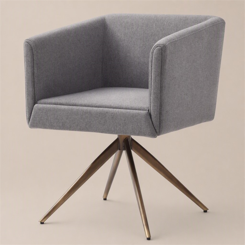 Pemberly Row Contemporary Fabric Dining Chair with Brass Base in Dark Gray