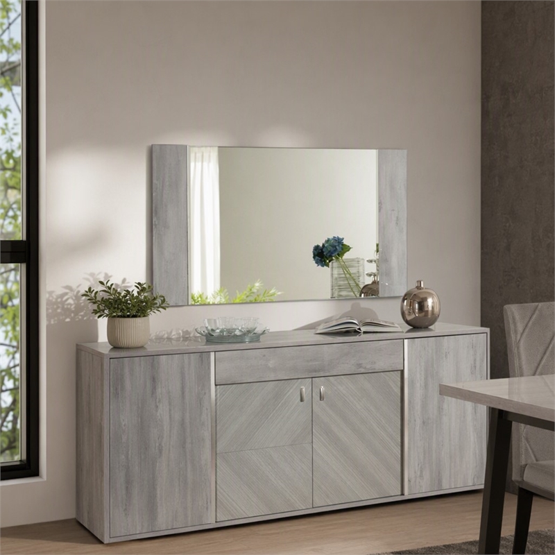 Pemberly Row Rectangular Gray Glass Buffet Mirror with Inward Frame Design