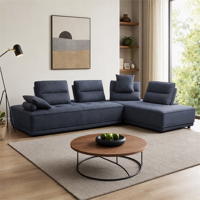 Pemberly Row Modular Sectional Sofa in Blue Fabric Upholstery