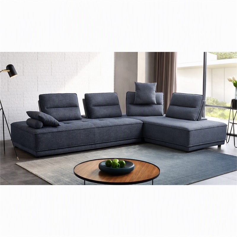 Pemberly Row Modular Sectional Sofa in Blue Fabric Upholstery