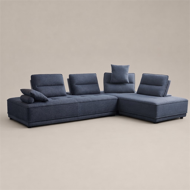 Pemberly Row Modular Sectional Sofa in Blue Fabric Upholstery