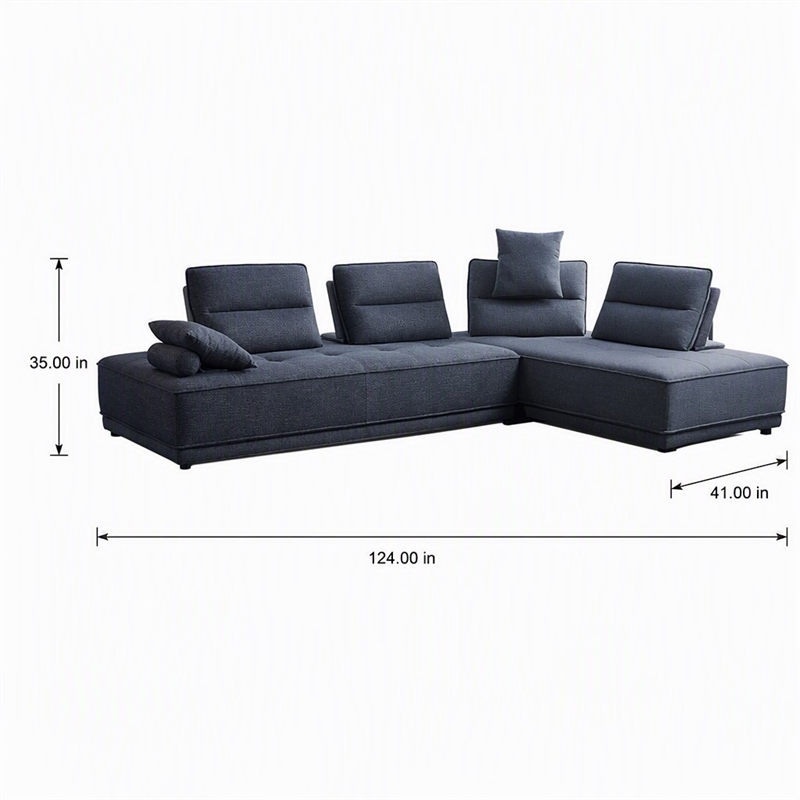 Pemberly Row Modular Sectional Sofa in Blue Fabric Upholstery