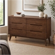 Pemberly Row 6-Drawer Walnut Veneer and Solid Rubberwood Dresser