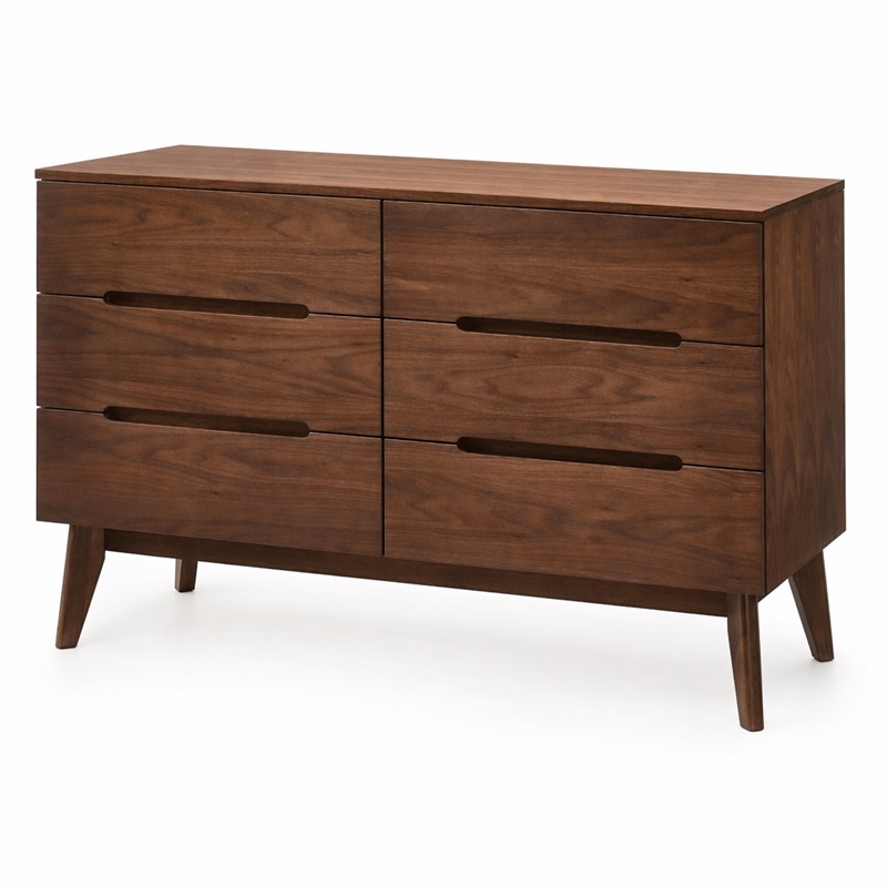 Pemberly Row 6-Drawer Walnut Veneer and Solid Rubberwood Dresser