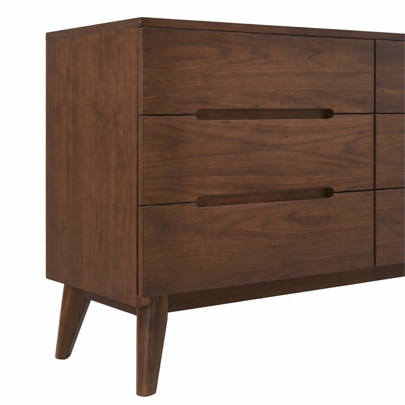 Pemberly Row 6-Drawer Walnut Veneer and Solid Rubberwood Dresser