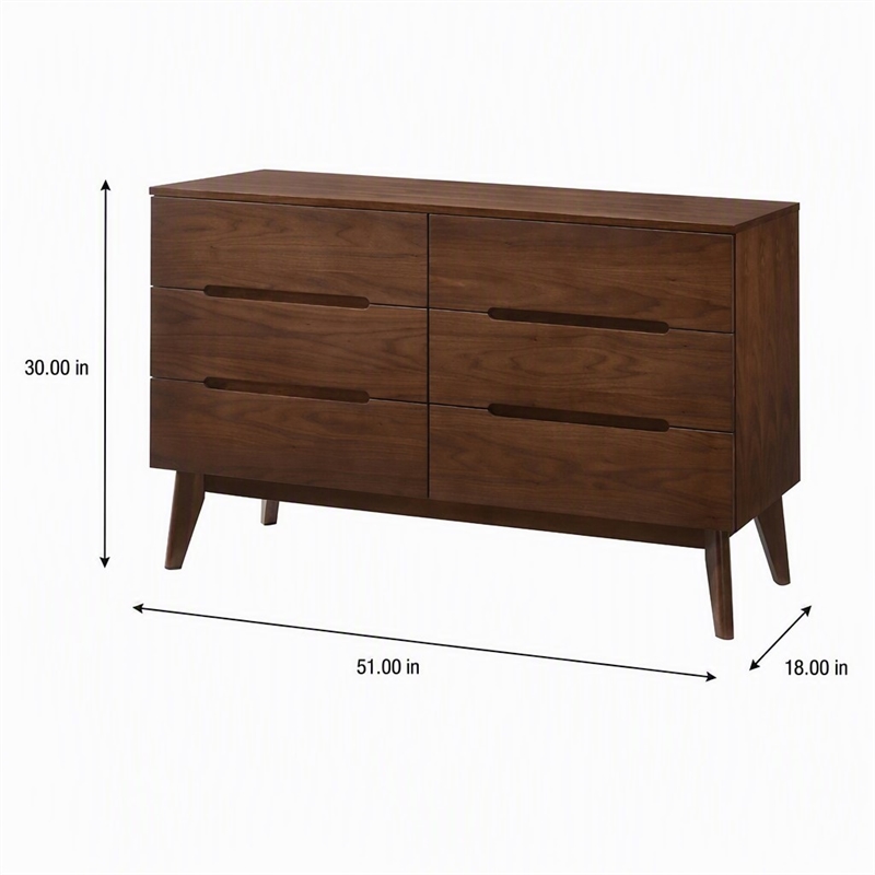 Pemberly Row 6-Drawer Walnut Veneer and Solid Rubberwood Dresser