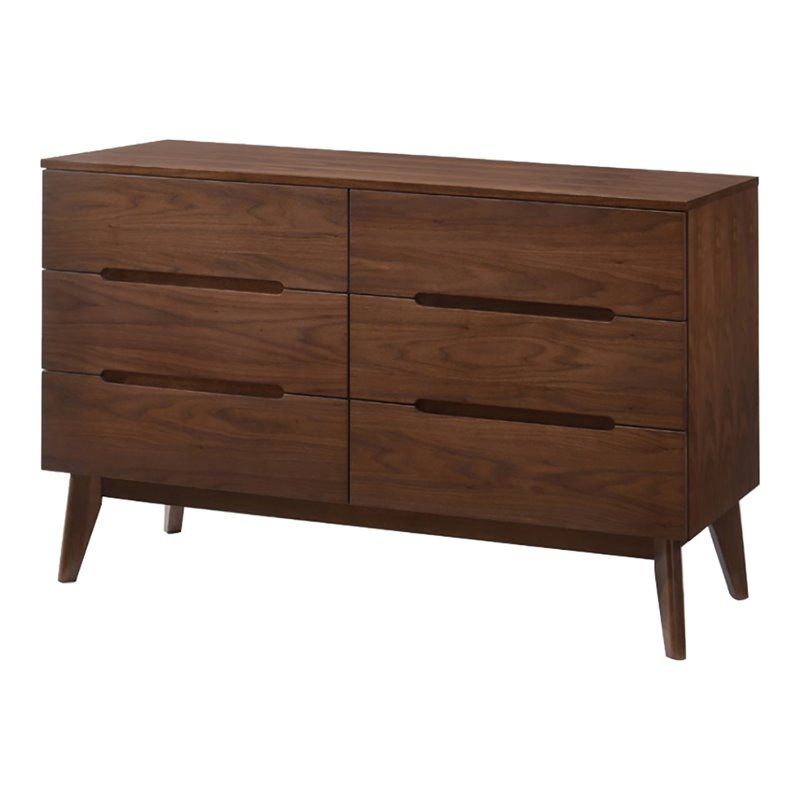 Pemberly Row 6-Drawer Walnut Veneer and Solid Rubberwood Dresser