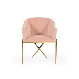 Pemberly Row Pink Velvet Accent Chair with Gold Stainless Steel Legs