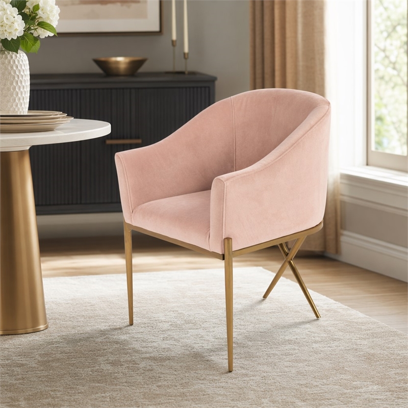 Pemberly Row Pink Velvet Accent Chair with Gold Stainless Steel Legs