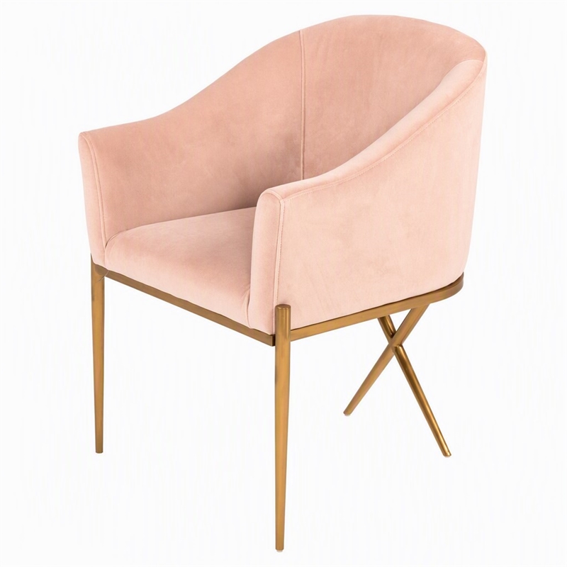 Pemberly Row Pink Velvet Accent Chair with Gold Stainless Steel Legs