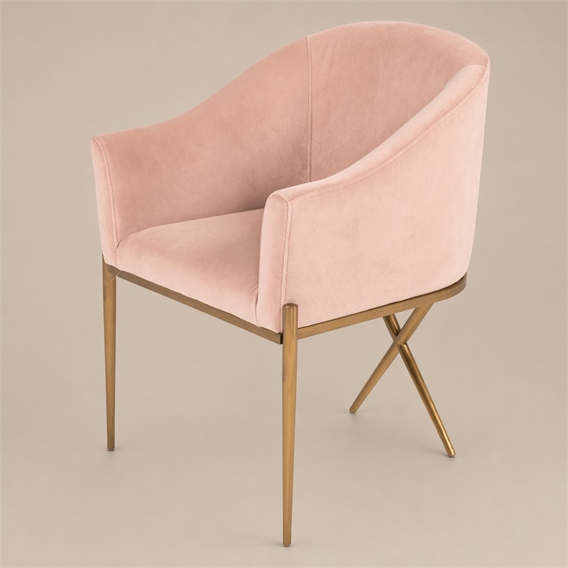 Pemberly Row Pink Velvet Accent Chair with Gold Stainless Steel Legs