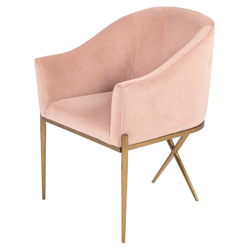 Pemberly Row Pink Velvet Accent Chair with Gold Stainless Steel Legs
